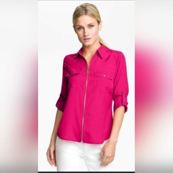 Michael Kors spicy pink zippered shirt - Picture 1 of 7